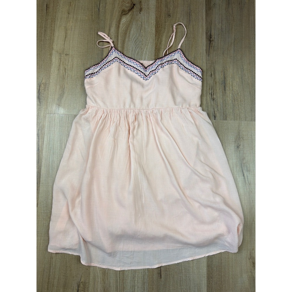 Entro Boutique Pink Embroidered Beaded Boho Mini Babydoll Dress Smocked Large